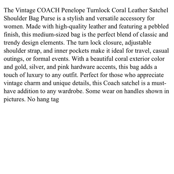 Vintage Coach Penelope Turn Lock  Coral Leather Satchel Shoulder Bag Purse - Picture 8 of 8